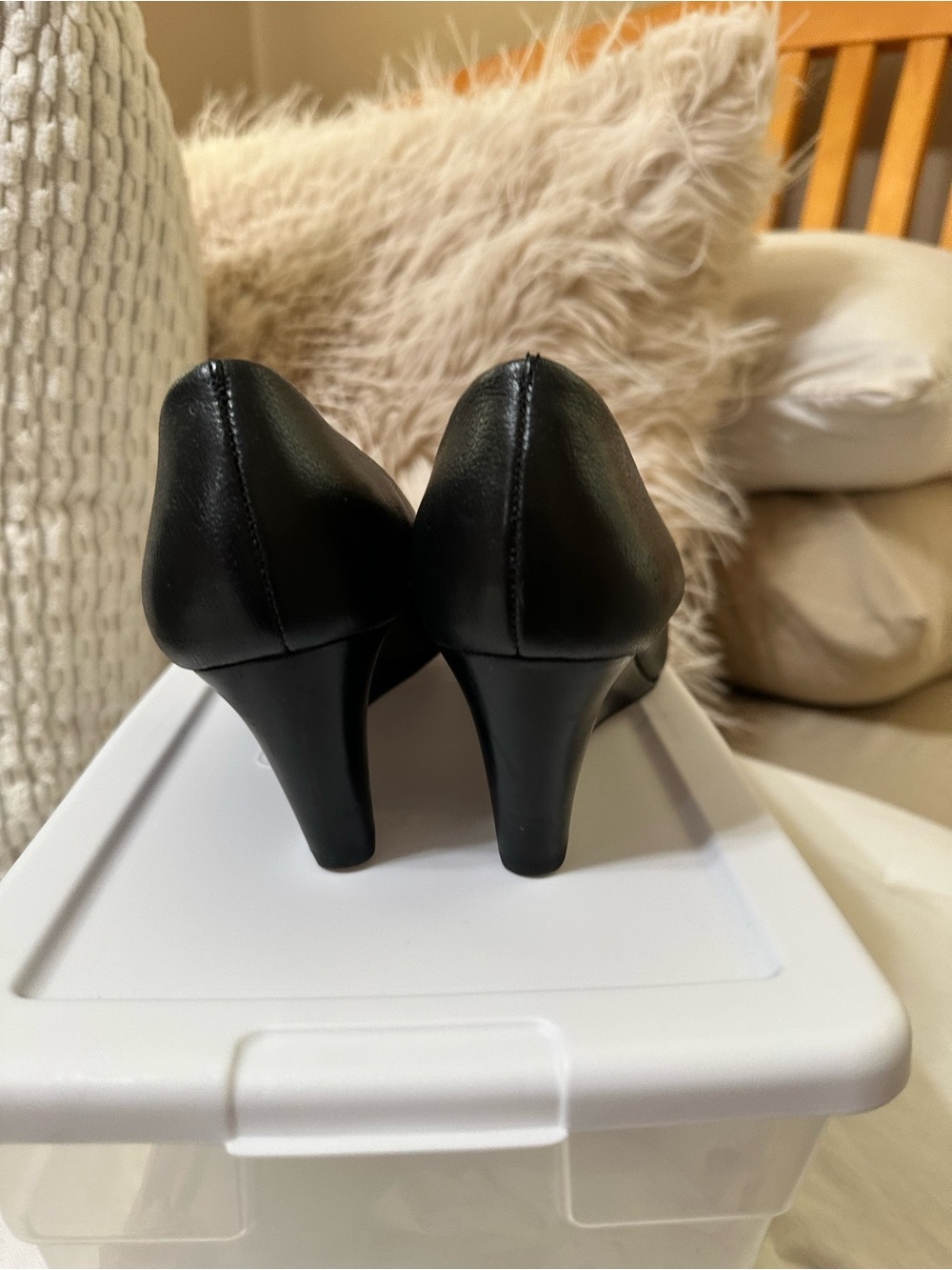 Tory Burch Black Leather Logo Round-Toe Wedges - Picture 3 of 4